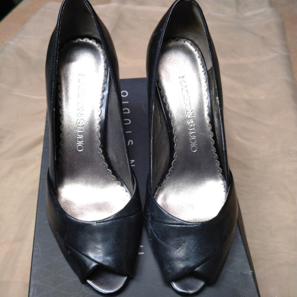 Madison Studio Black Peep-Toe Heels
